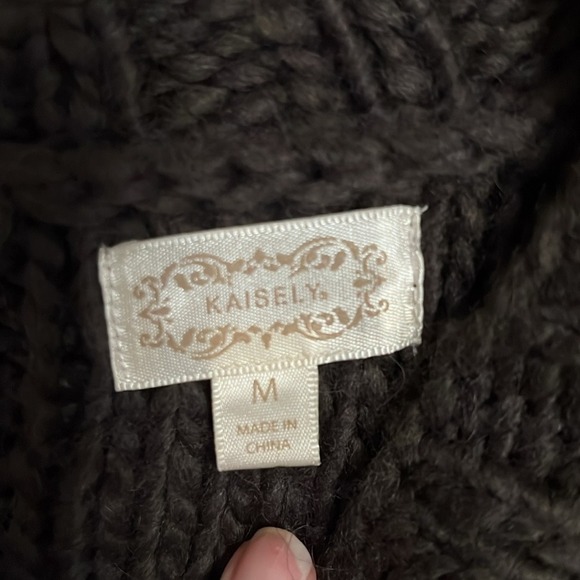 Kaisely Charcoal Cable Knit Wool Blend Back Zip Sweater 3/4 Sleeve Medium - Picture 3 of 12